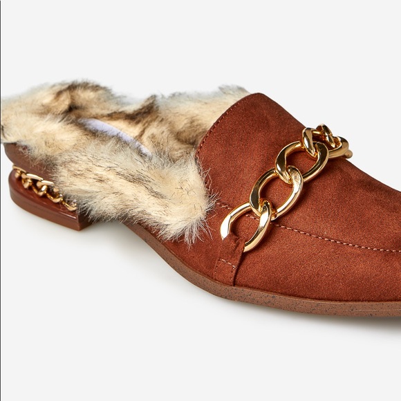 Flat mule style loafer fuzzy furry - Picture 2 of 5